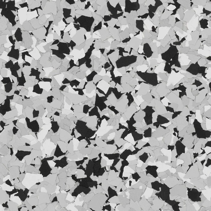 Epoxy flake floor coating Vancouver — houndstooth black white grey chip finish