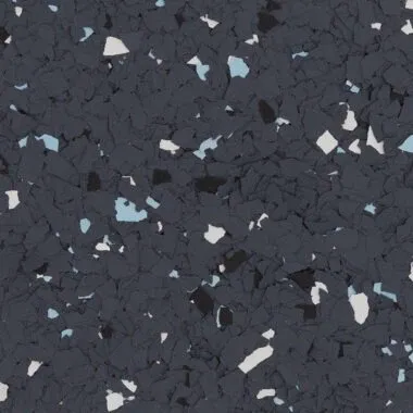 Black Ice flake epoxy flooring Vancouver — near-black with blue white accent chips