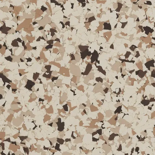 Buffalo flake epoxy flooring Vancouver — brown tan cream chip blend