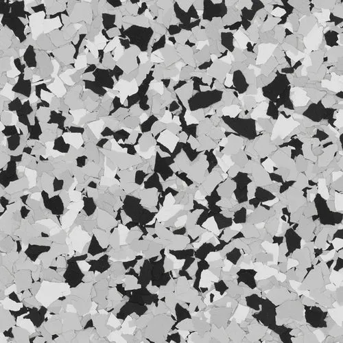 Houndstooth flake epoxy flooring Vancouver — black white grey chip blend