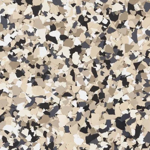 Loon flake epoxy flooring Vancouver — warm neutral tan beige grey chip blend