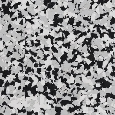 Madden flake epoxy flooring Vancouver — black white chip blend