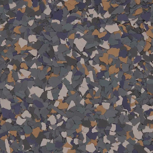 Merino flake epoxy flooring Vancouver — slate navy gold white chip blend
