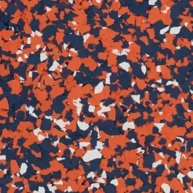 Soldier flake epoxy flooring Vancouver — red navy white chip blend
