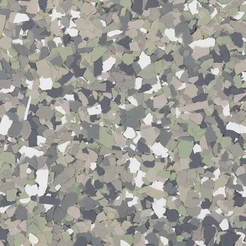 Thyme flake epoxy flooring Vancouver — grey green white chip blend