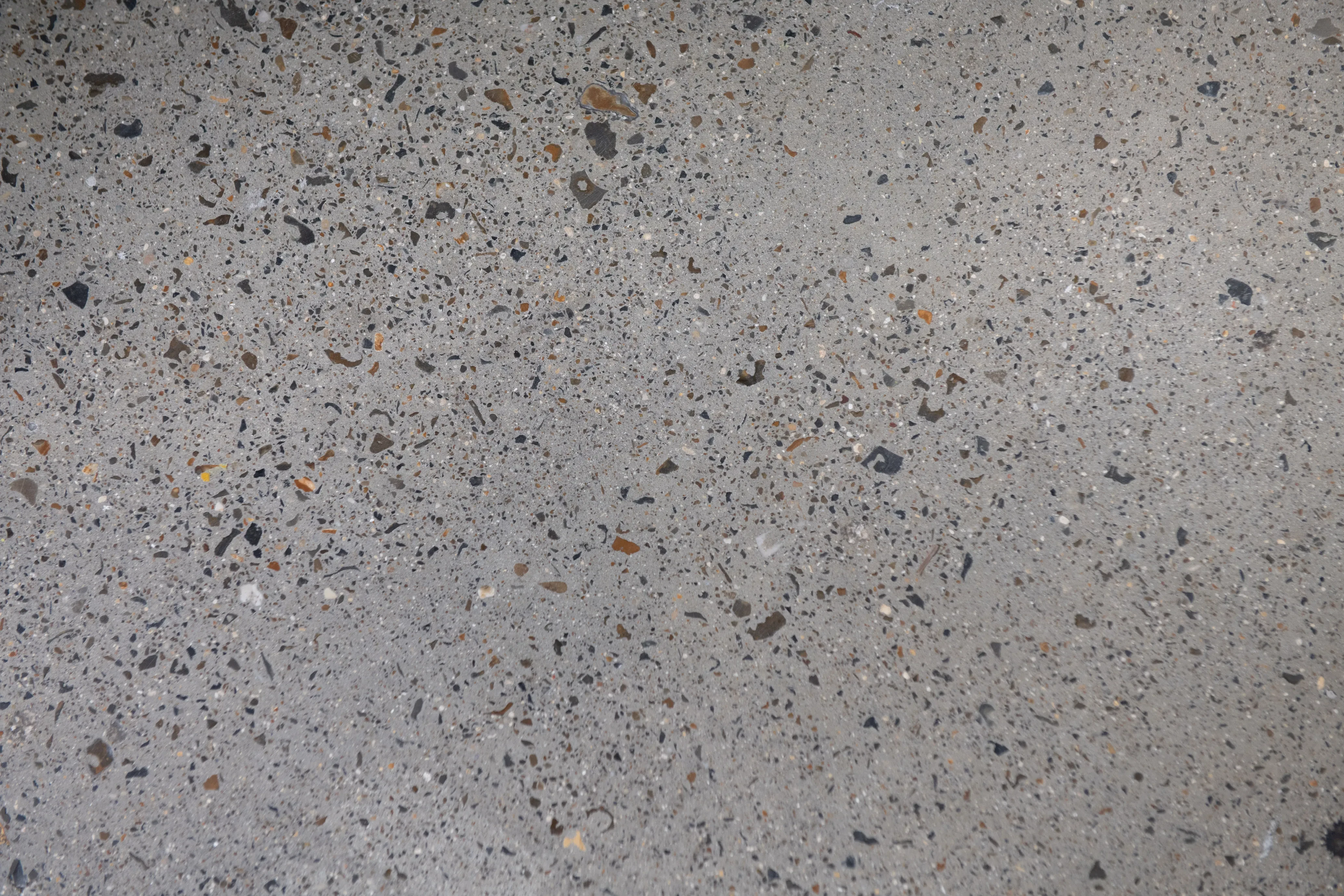 Close-up of exposed aggregate polished concrete surface showing texture and finish