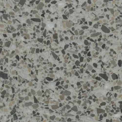 Terrazzo-look epoxy floor coating Vancouver — mixed stone aggregate finish