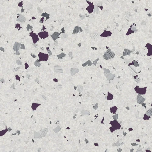 Klondike terrazzo epoxy flooring Vancouver — white base with purple and grey chips
