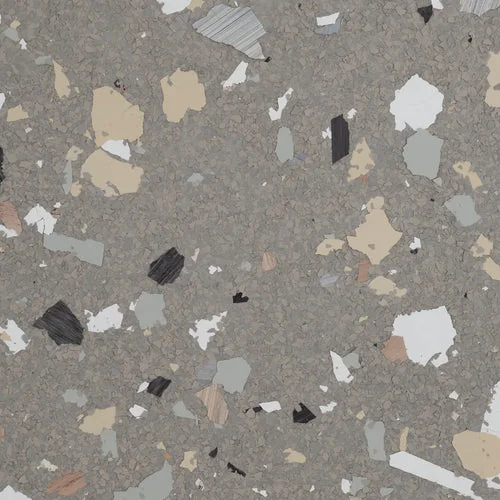 Pediment terrazzo epoxy flooring Vancouver — medium grey base with beige sage and white chips