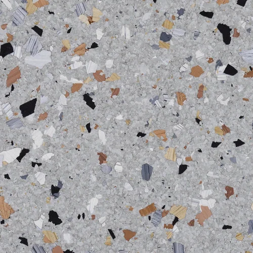 Yukon terrazzo epoxy flooring Vancouver — light grey with amber and black chips